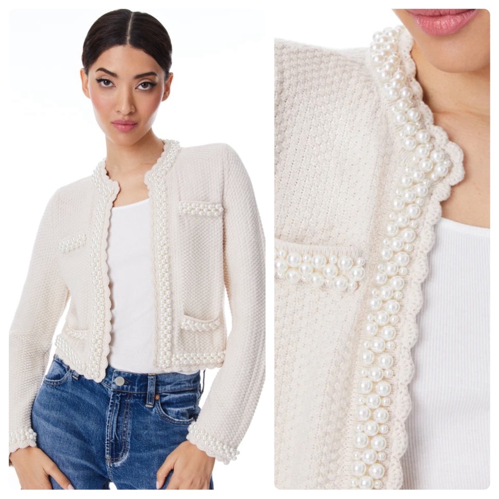 ALICE + OLIVIA Noella Pearl Knit Jacket NWT
